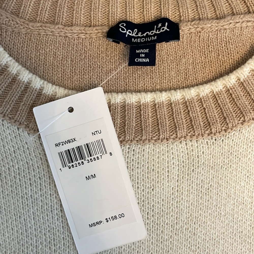 NWT Splendid Sweater Crewneck Color-block Gray Beige Cream Tan Stars Size Medium - Picture 2 of 5